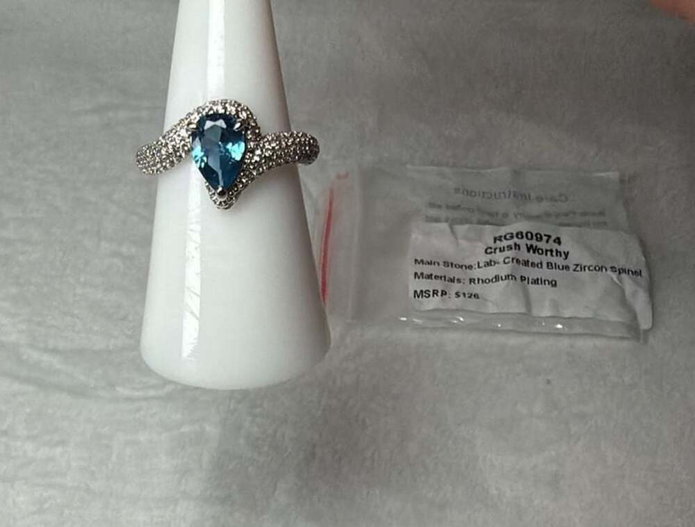BP Crush Worthy Created Blue Zircon Spinel Rhodium Size 7